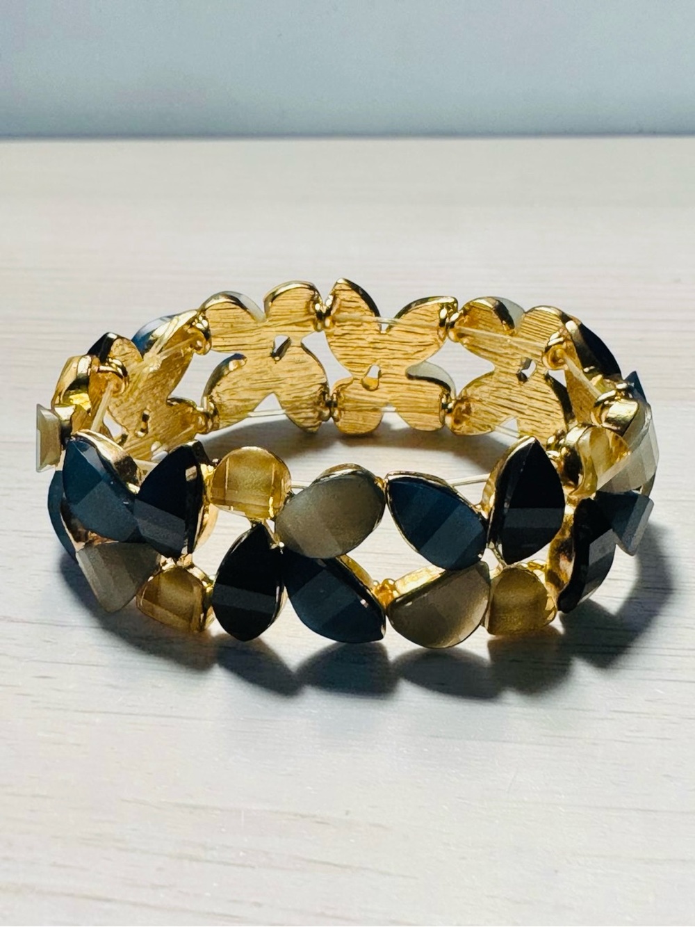 Gold Tone Bracelet with Black and Green Accent Stones - Women Jewelry